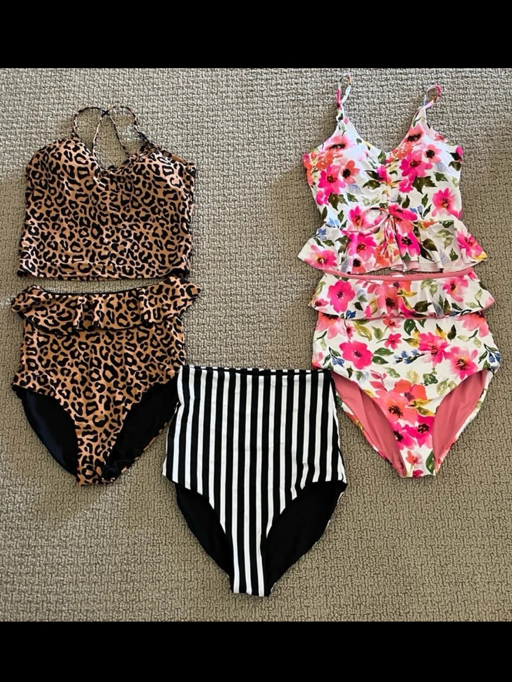 5 Pieces Womens Coral Reef Swimwear Separates Reversible Tankinis Swimsuits